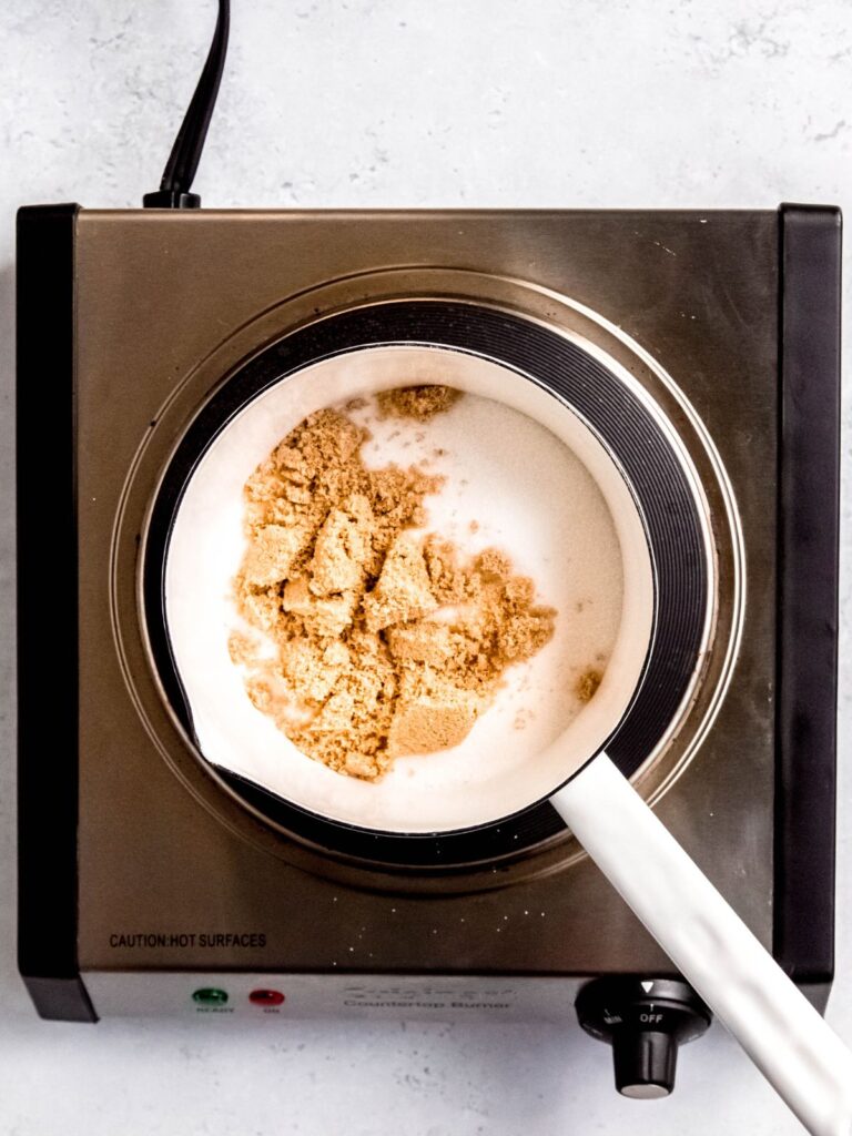 process shot — sugars added to a saucepan.