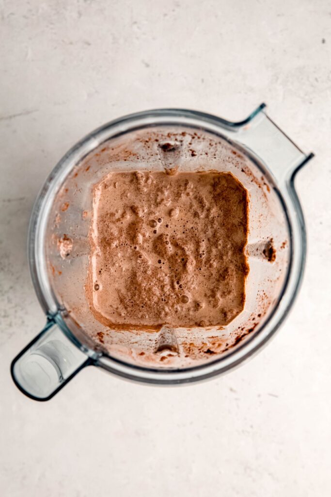 A blender full of the frozen hot chocolate.