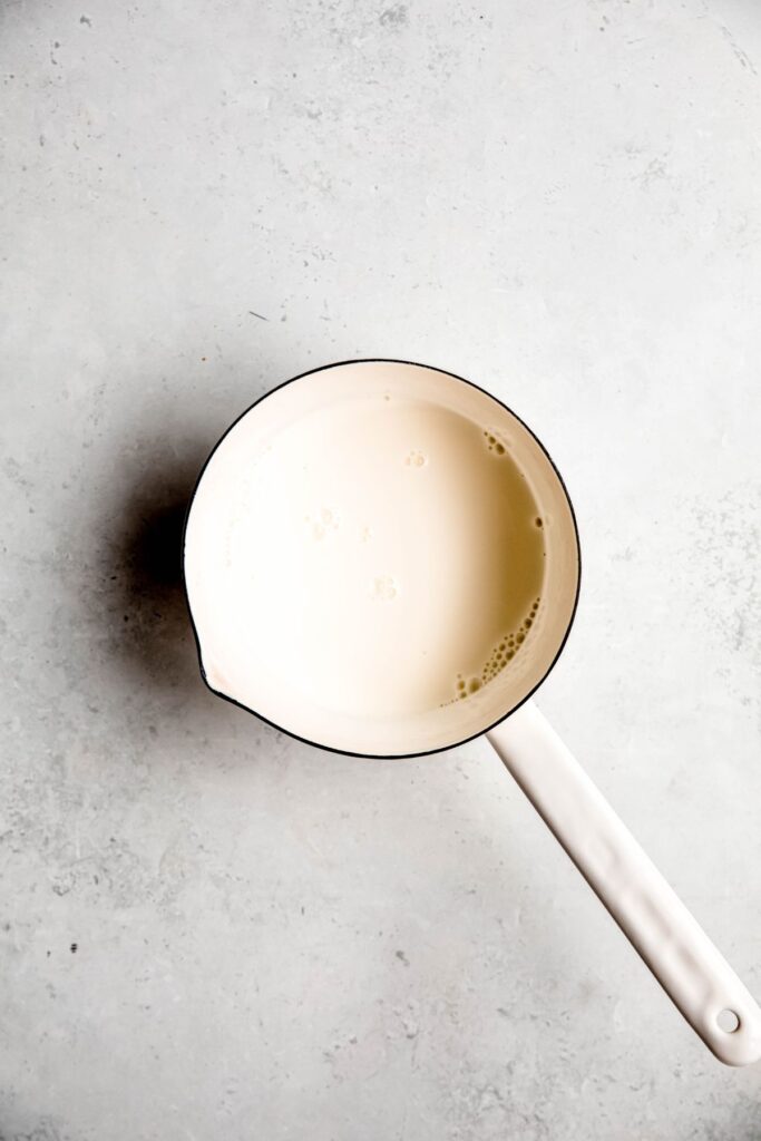 milk and toasted vanilla syrup in a small saucepan. 