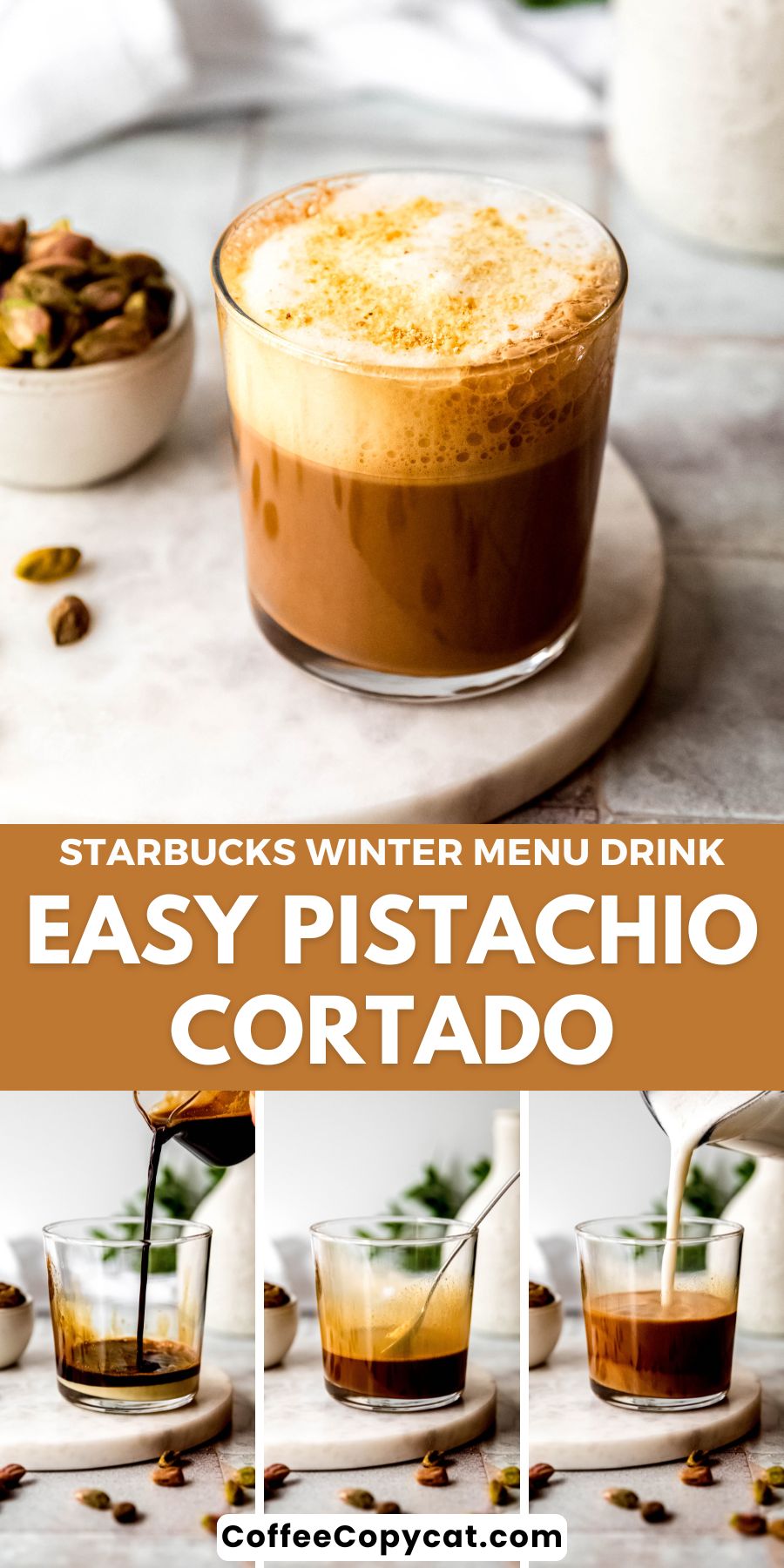 Pistachio oat milk cortado.