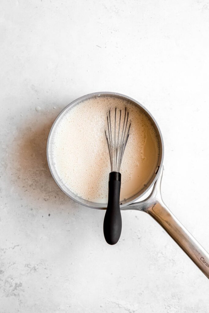 creamer mixture after whisking in the caramel extract off of heat. 