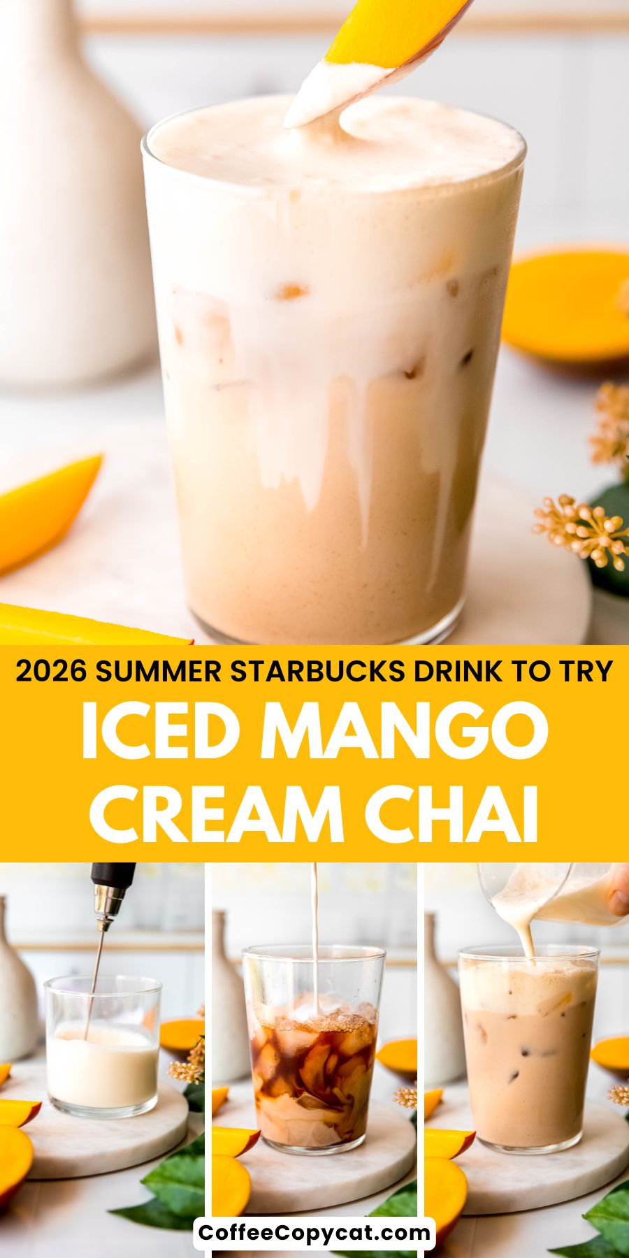 Iced mango cream chai.
